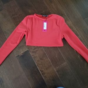 Nasty gal crop top with long sleeves in red size 4 women's new with tags